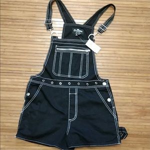 Royal Bones black denim short overalls
